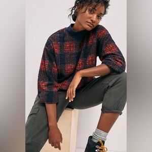 Anthropologie Porridge Plaid Sherpa Mock Neck Pullover Sweater